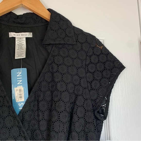 NWT Nine West Happy Hour Black Crochet Cap Sleeve V-neck Dress - Picture 4 of 10